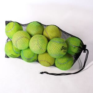 14 Tennis Racket Racquet Balls w/ Black Mesh Carry Bag Used Sporting Goods